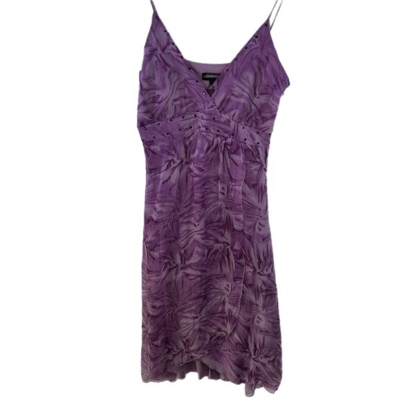 Vintage*100 Silk Y2K Fairy Whimsical TieDye Purple Asymmetrical Sheer Slip Dress - Picture 1 of 16